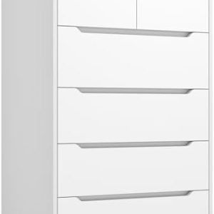 Tall White 6 Drawer Dresser for Bedroom & Hallway - Stylish Storage Chest, 4|2" H x 27.6" W x 15.6" D, Perfect for Organ