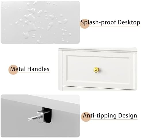 LYNSOM White Dresser for Bedroom - Modern 7-Drawer Storage Unit with Gold Handles, Multi-Functional TV Stand for Living