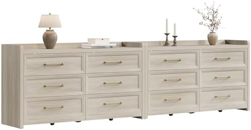 SICOTAS 6 Drawer Dresser - Extra-Wide 56.4" Wooden Chest with Large Storage for Bedroom & Living Room - Farmhouse Style