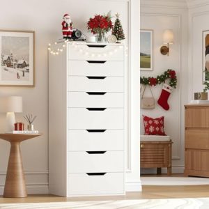FACBOTALL Tall White Dresser - 8 Drawer Modern Chest of Drawers for Home Office - Large Storage Space with Groove Handle