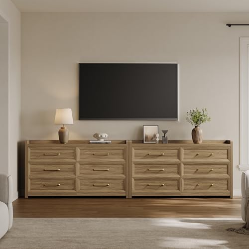 SICOTAS 6 Drawer Dresser - Extra-Wide 56.4" Wooden Chest with Large Storage for Bedroom & Living Room - Farmhouse Style