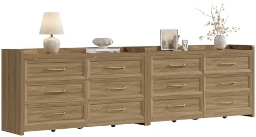 SICOTAS 6 Drawer Dresser - Extra-Wide 56.4" Wooden Chest with Large Storage for Bedroom & Living Room - Farmhouse Style