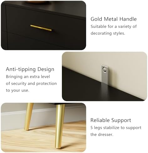 LYNSOM White Dresser for Bedroom - Modern 7-Drawer Storage Unit with Gold Handles, Multi-Functional TV Stand for Living