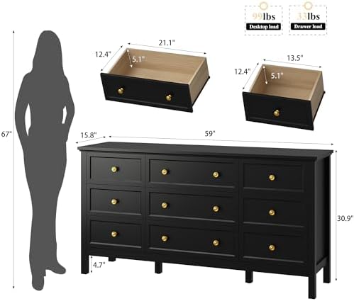 LYNSOM White Dresser for Bedroom - Modern 7-Drawer Storage Unit with Gold Handles, Multi-Functional TV Stand for Living