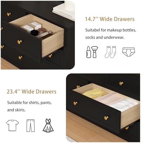 LYNSOM White Dresser for Bedroom - Modern 7-Drawer Storage Unit with Gold Handles, Multi-Functional TV Stand for Living