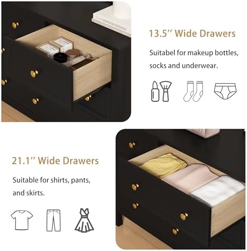 LYNSOM White Dresser for Bedroom - Modern 7-Drawer Storage Unit with Gold Handles, Multi-Functional TV Stand for Living