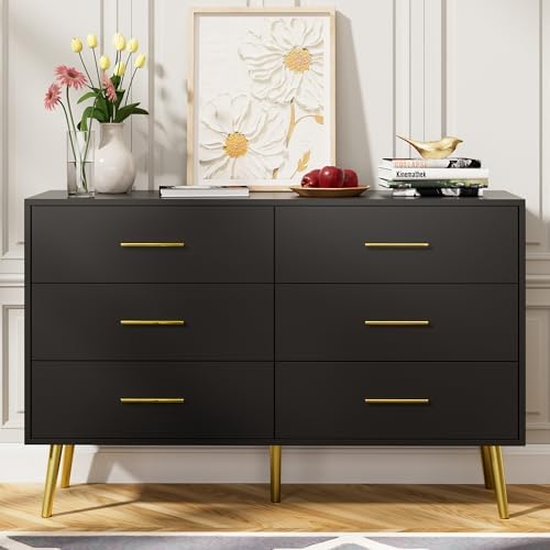 LYNSOM White Dresser for Bedroom - Modern 7-Drawer Storage Unit with Gold Handles, Multi-Functional TV Stand for Living