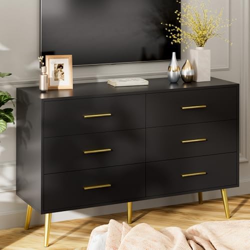 LYNSOM White Dresser for Bedroom - Modern 7-Drawer Storage Unit with Gold Handles, Multi-Functional TV Stand for Living