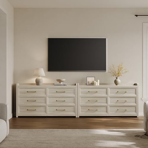 SICOTAS 6 Drawer Dresser - Extra-Wide 56.4" Wooden Chest with Large Storage for Bedroom & Living Room - Farmhouse Style