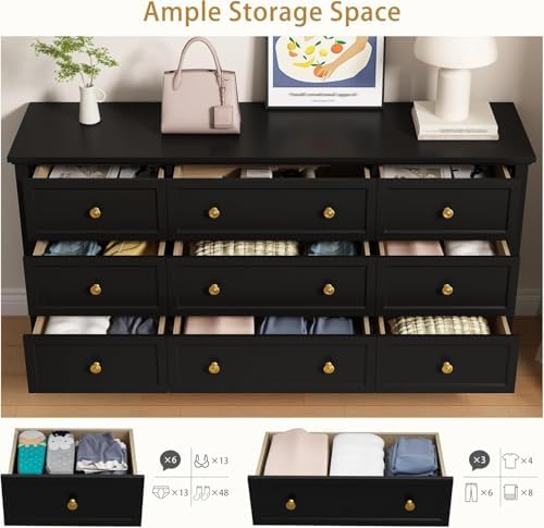 LYNSOM White Dresser for Bedroom - Modern 7-Drawer Storage Unit with Gold Handles, Multi-Functional TV Stand for Living