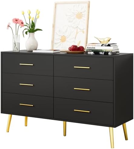 LYNSOM White Dresser for Bedroom - Modern 7-Drawer Storage Unit with Gold Handles, Multi-Functional TV Stand for Living