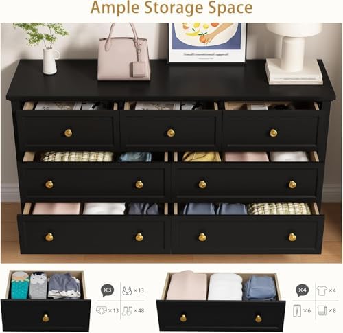 LYNSOM White Dresser for Bedroom - Modern 7-Drawer Storage Unit with Gold Handles, Multi-Functional TV Stand for Living