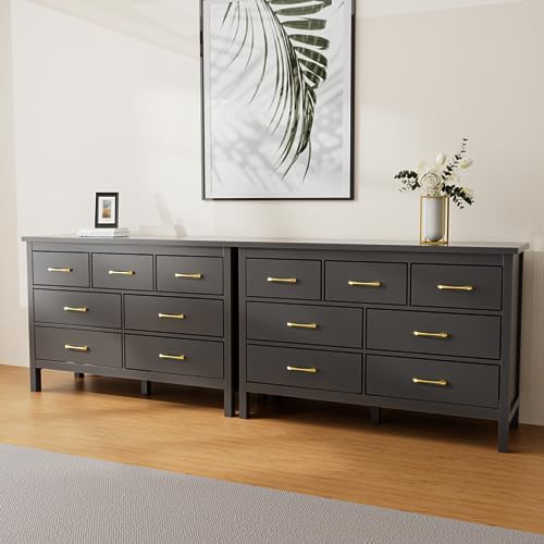 LYNSOM White Dresser for Bedroom - Modern 7-Drawer Storage Unit with Gold Handles, Multi-Functional TV Stand for Living
