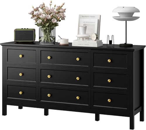 LYNSOM White Dresser for Bedroom - Modern 7-Drawer Storage Unit with Gold Handles, Multi-Functional TV Stand for Living