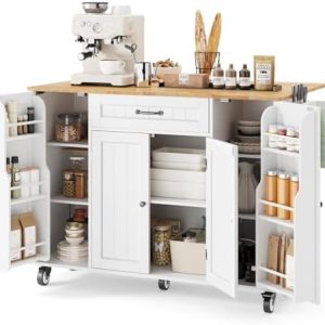 Ahomly Kitchen Island with Storage - 47.6" Rolling Kitchen Cart on Wheels with Drop Leaf, Includes Door Cabinet, Drawer,