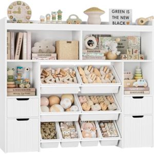HORSTORS 55" W Toy Storage Organizer with Drawers - Large Kids Toy Storage Box with Removable Bins - Modern Toy Chest fo
