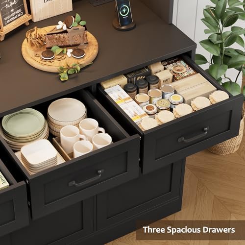 HOSTACK 72" Tall Kitchen Pantry Cabinet with Charging Station | Modern White Hutch with LED Lights, 47" W Storage for Di