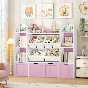FINETONES 55.1’’ Toy Storage Organizer for Kids + 6 Toy Bins + Playroom Storage + Large Toy Organizer with Movable Drawe